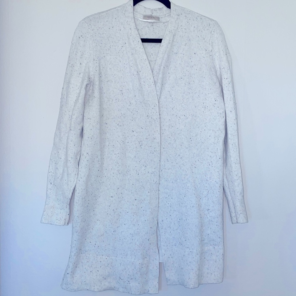 LOFT Outlet, Heavyweight Open Sweater Cardigan Ivory multicolor flecks. Size M